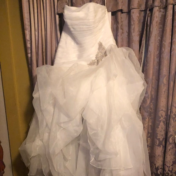 Ivory organza strapless high low wedding dress